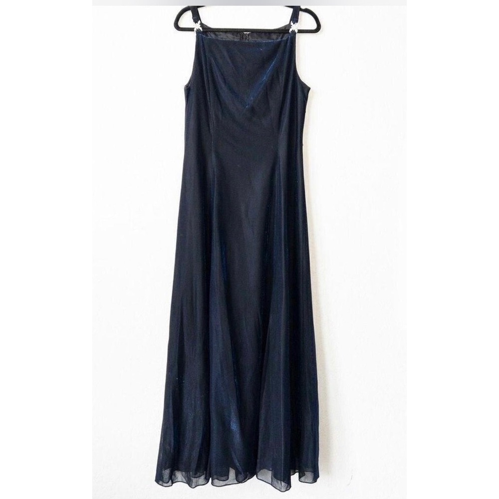 Vintage Betsy & Adam Iridescent Blue Black Shimmer Gown Dress Rhinestone 7 - 8
